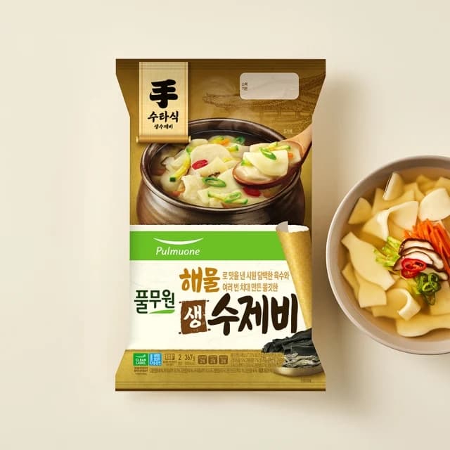 풀무원 해물 생 수제비 2인분 (367g) 밀키트
